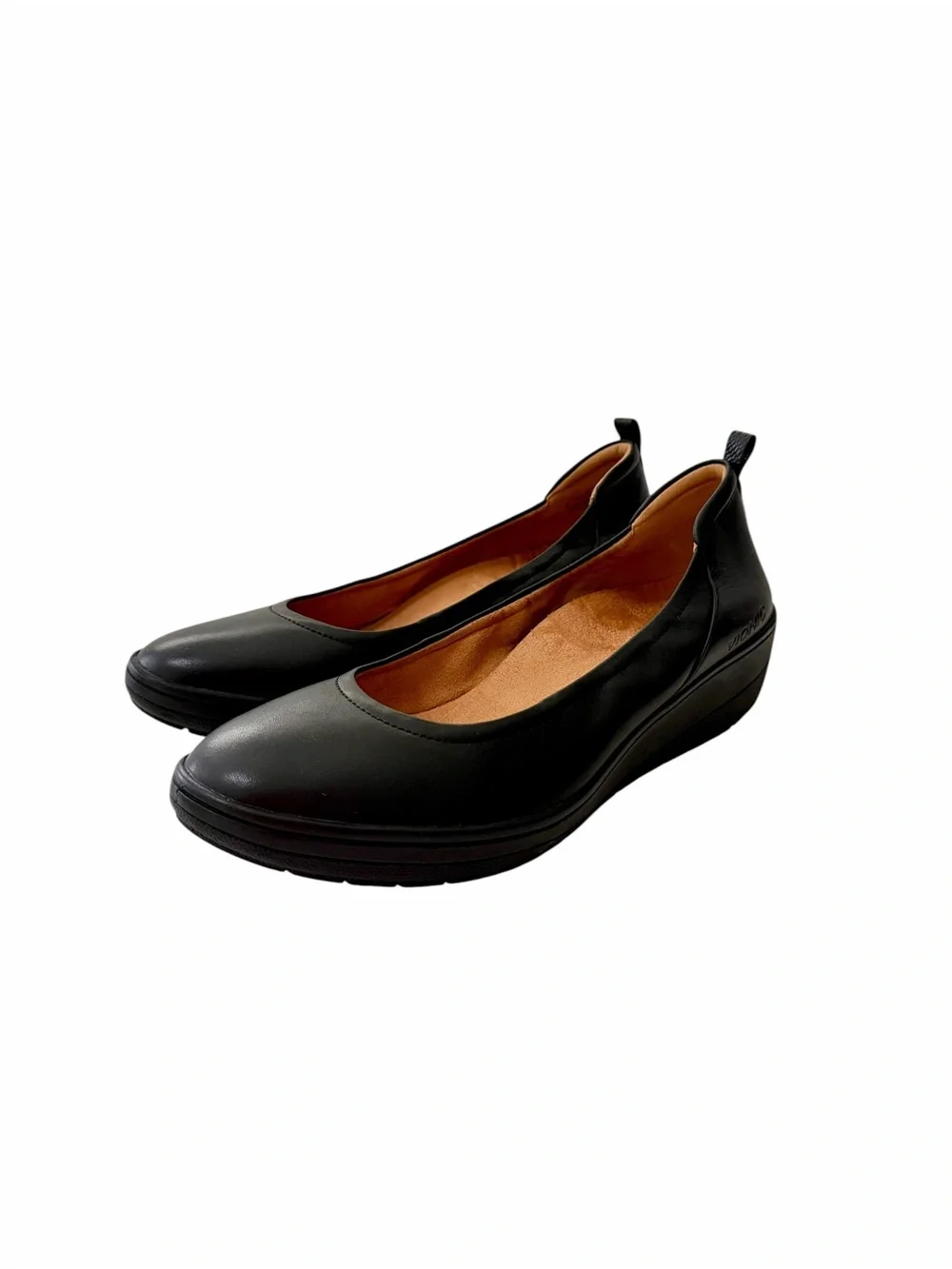 Vionic Jacey Black Leather Wedge Shoes Size 10 Slip-on Arch Support Ballet-flat